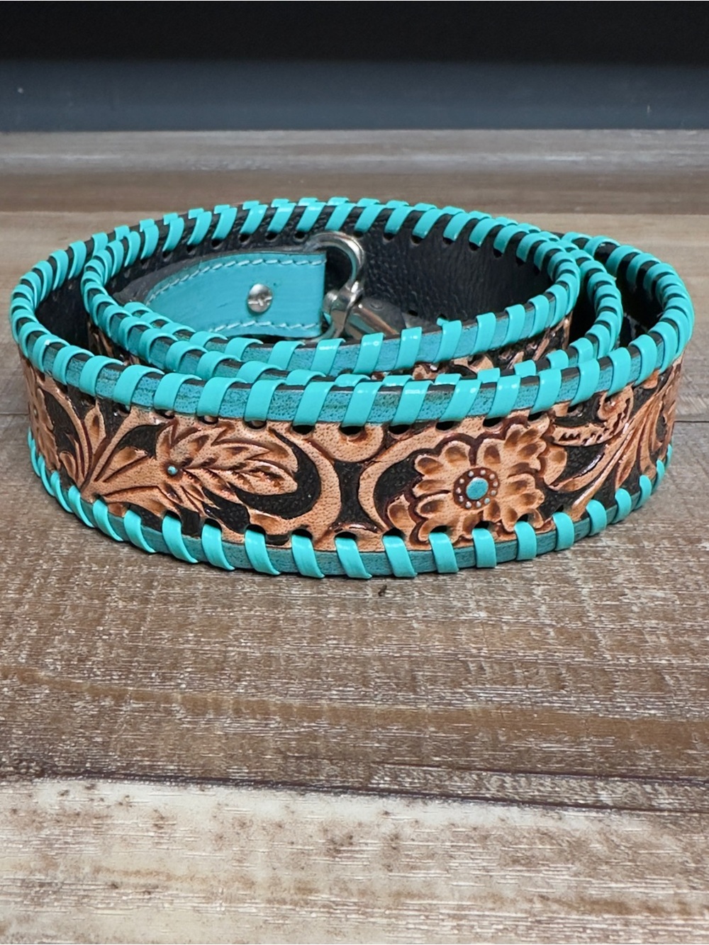 Myra Black Turquoise Crossbody Strap Hand tooled Replacement Purse Strap